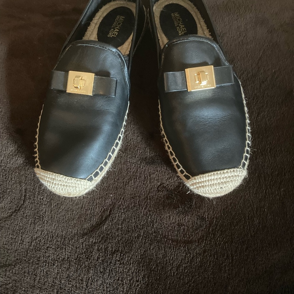 Michael Kors Black and Cream Loafers with Gold Accent